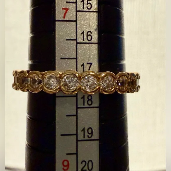 Ring - sz 8 - gold tone band with clear crystals - new! Dainty - classic. BOGO - Picture 10 of 10